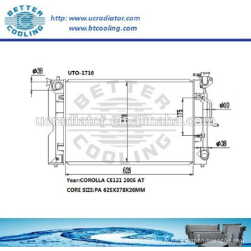 Radiateur automatique de pièce de rechange pour OEM de Toyota Corolla CE121 2005 : 164006A290